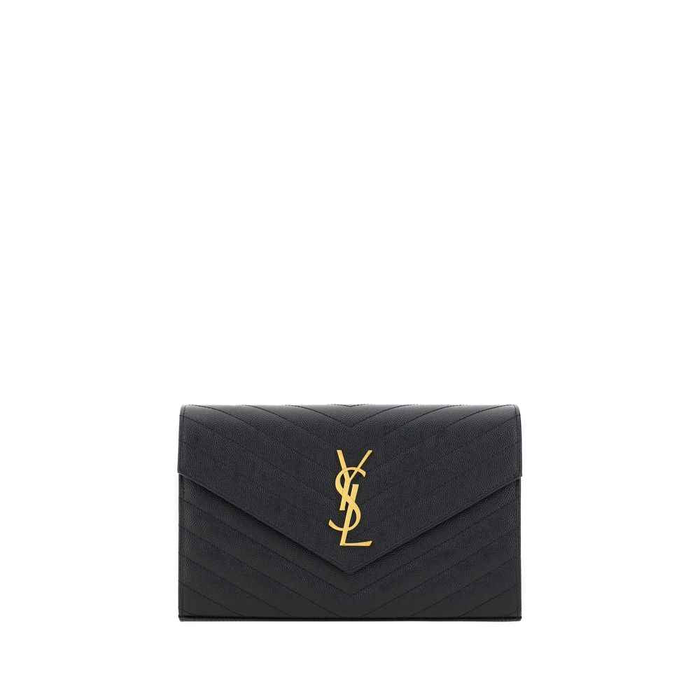 Saint Laurent Monogram Leather Shoulder Bag black, front view