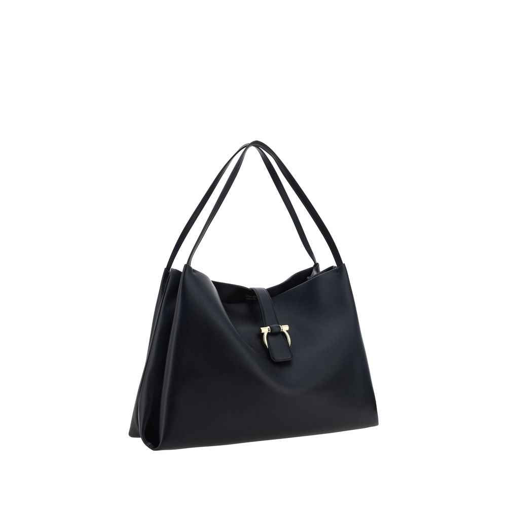 Ferragamo Grained Leather Tote Bag, black, shoulder bag, front view