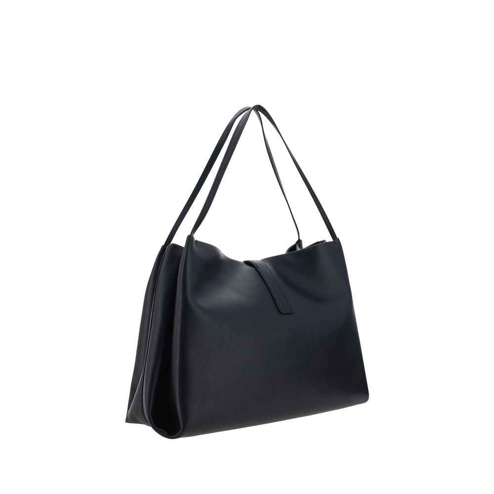 Ferragamo Grained Black Leather Tote Bag side view