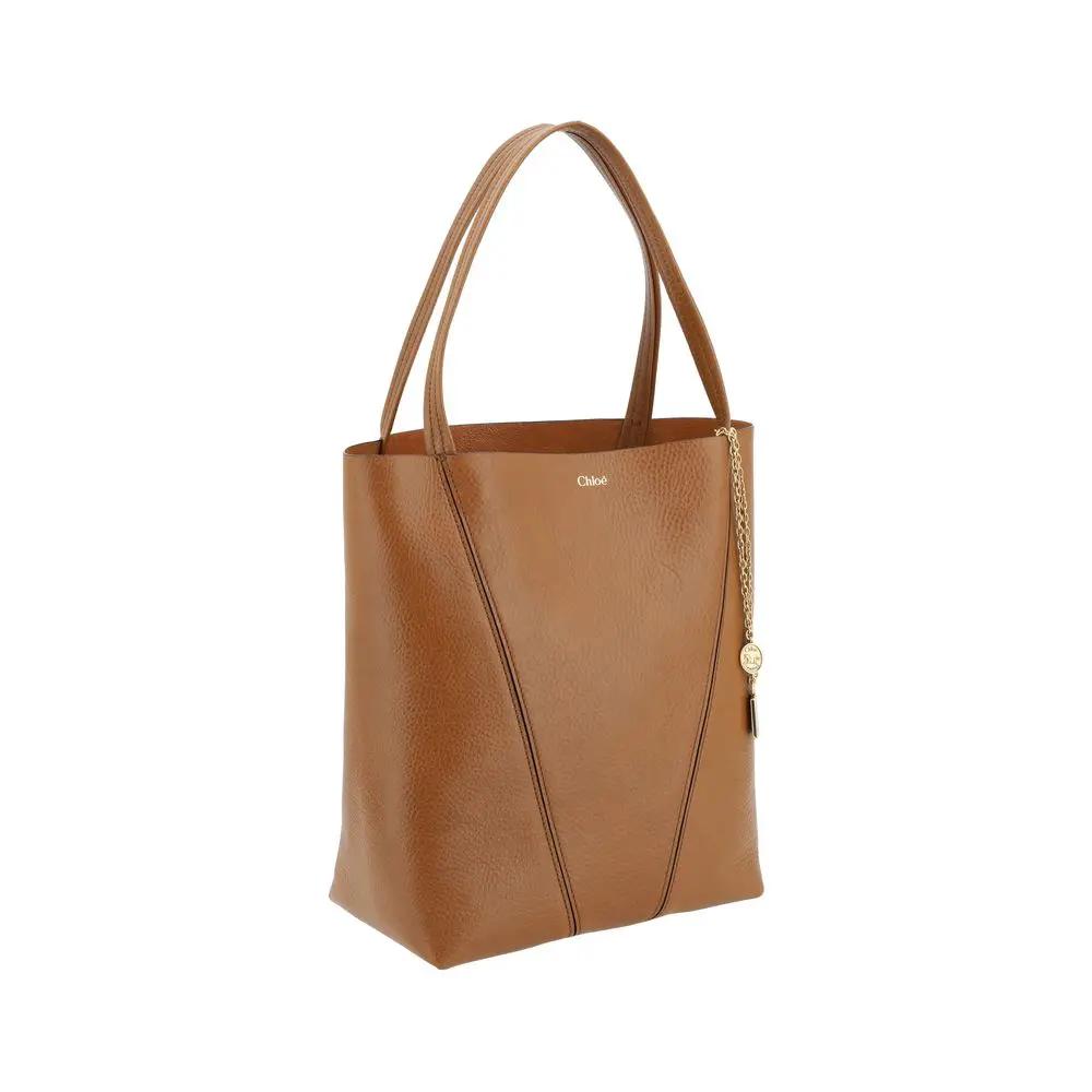 Chloé The Spin Shoulder Bag, tan pebble-leather, front view