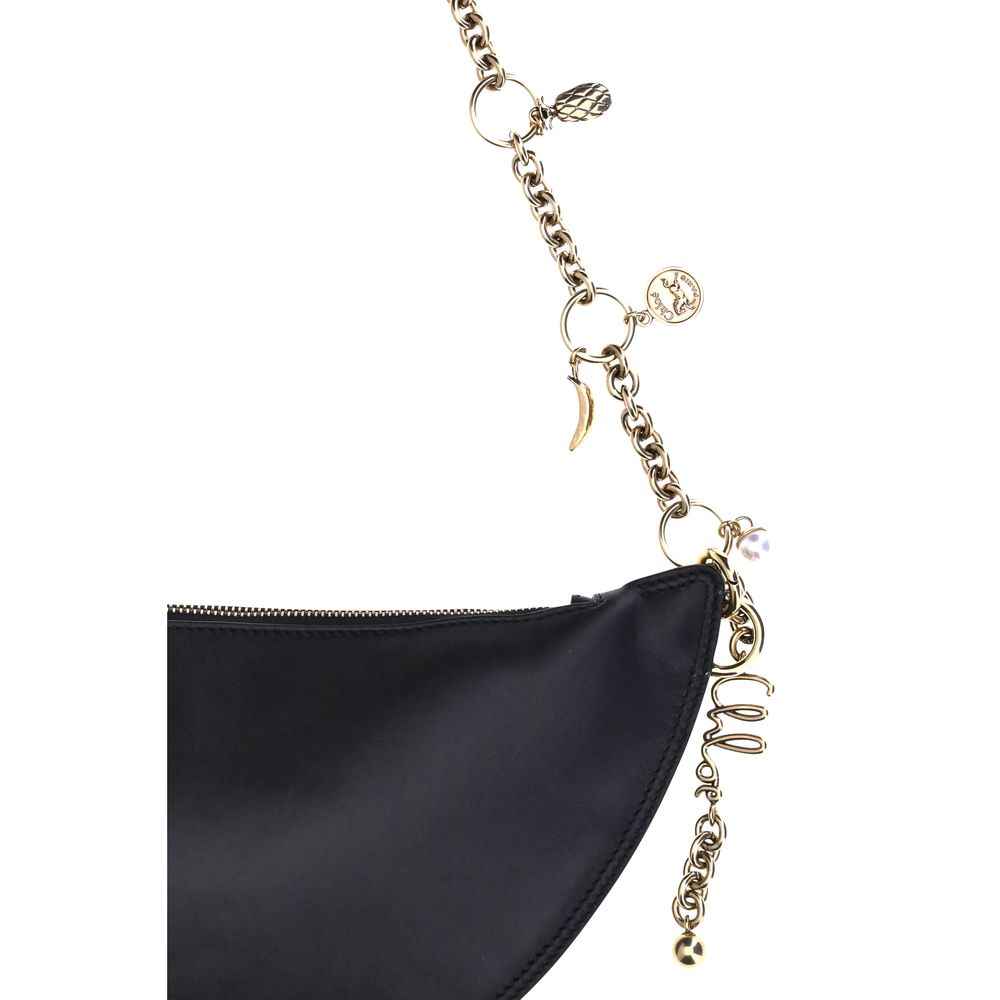 Chloé Icons shoulder bag, black leather with gold-tone chain, front view