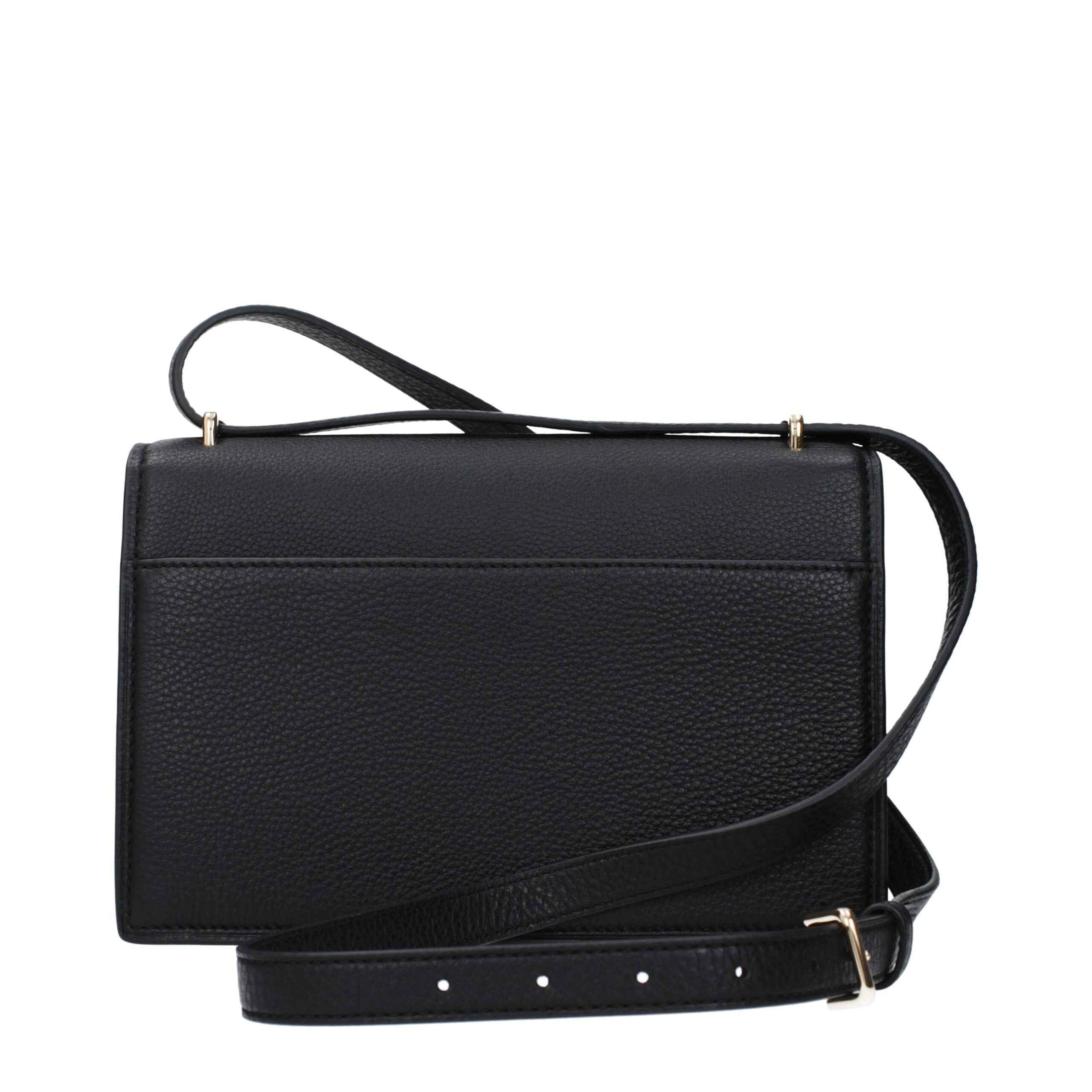 Tory Burch black pebbled leather crossbody bag, rectangular with slim strap, front view