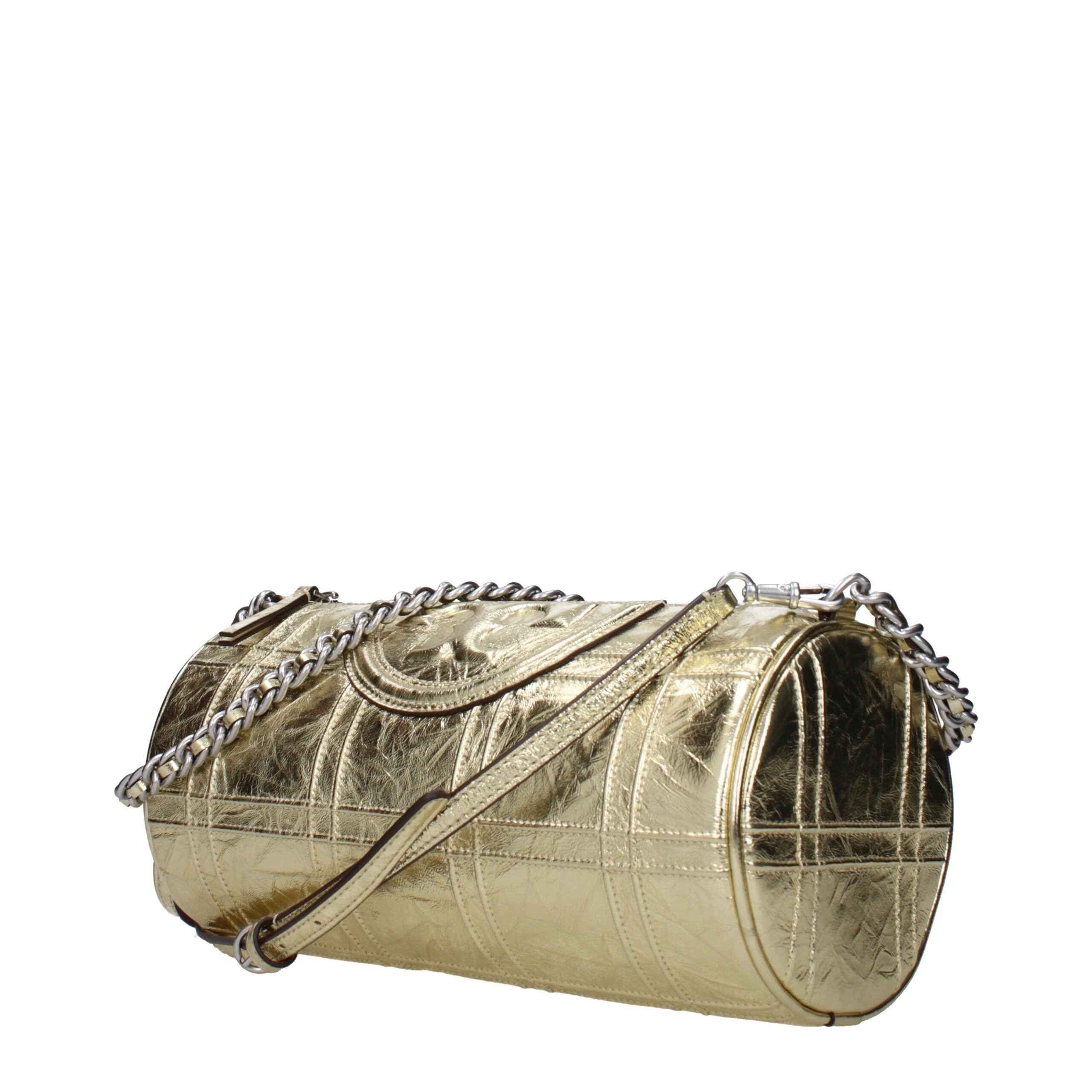 Tory Burch Gold Metallic Leather Shoulder Bag, side view