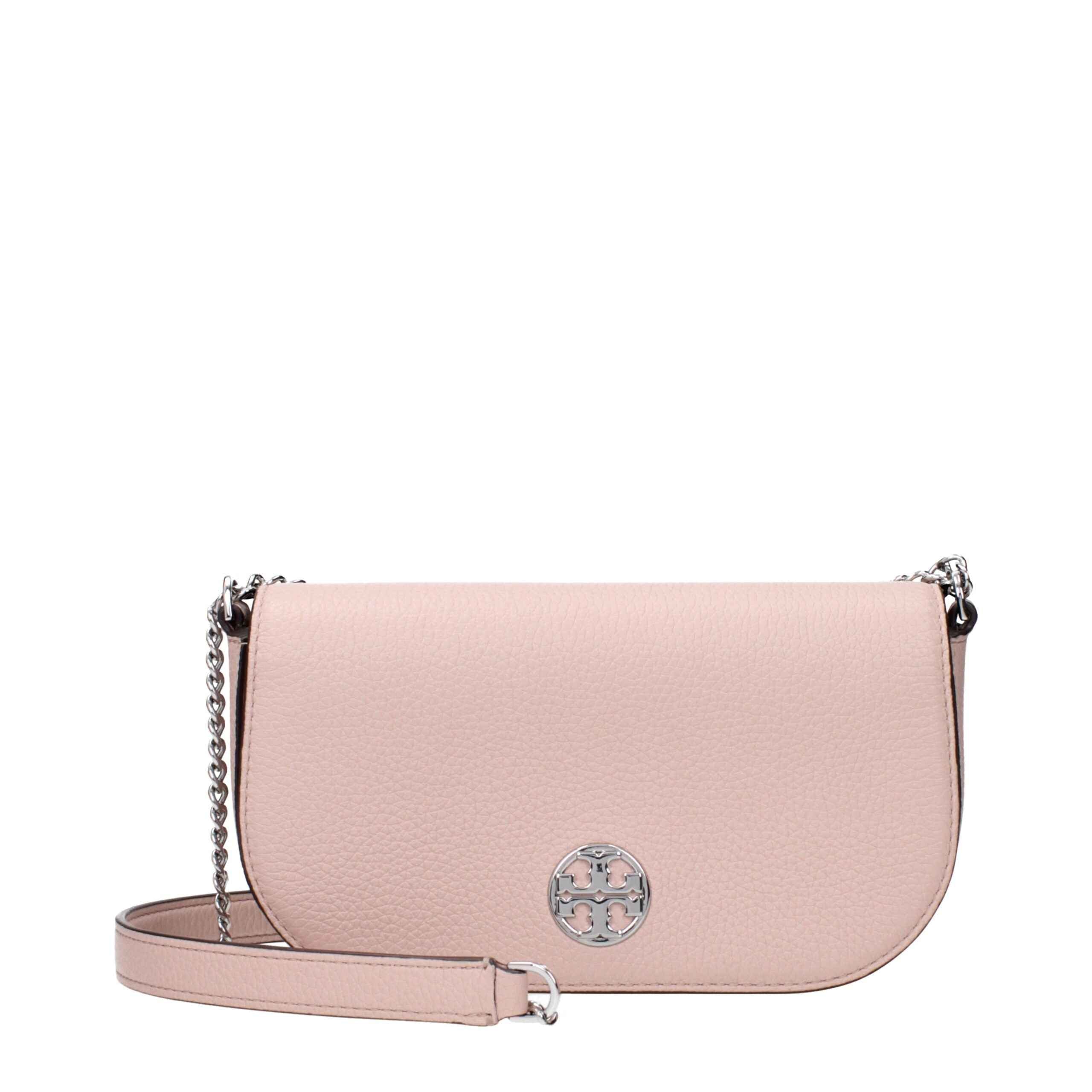 Tory Burch pink pebbled leather crossbody bag front view