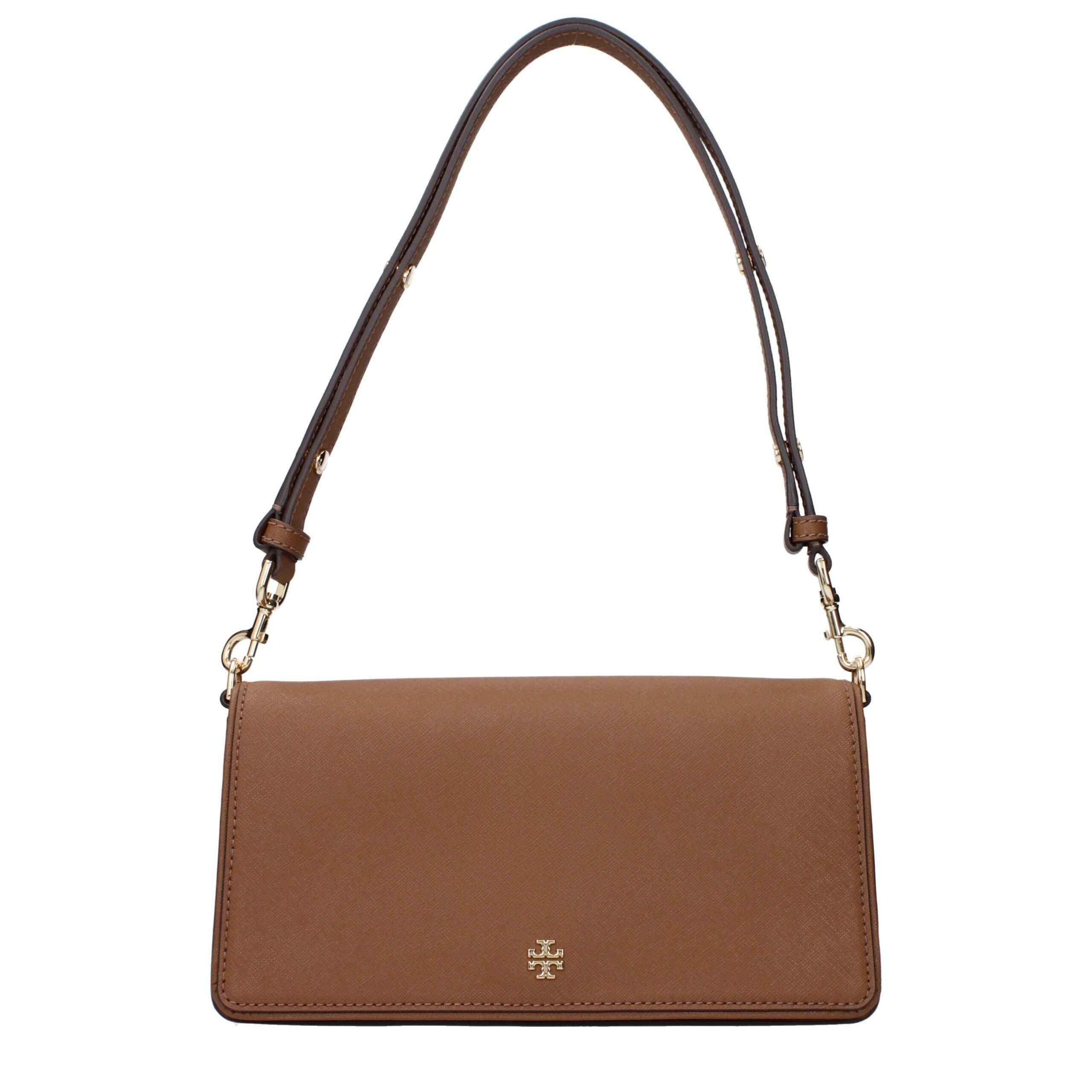 Tory Burch Emerson Shoulder Bag, brown leather, gold-tone hardware, front view