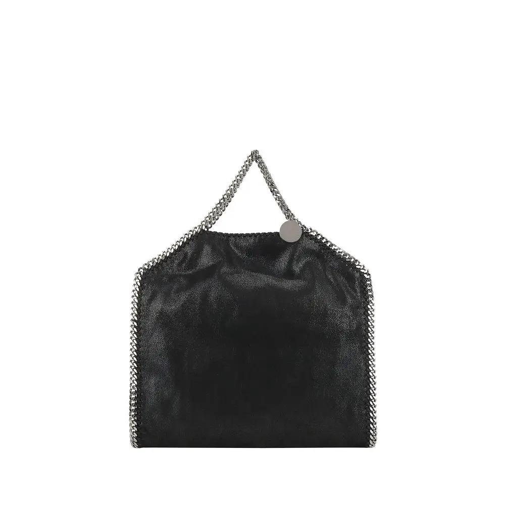 Stella McCartney Falabella Fold-Over Tote black leather, chain-trim front view