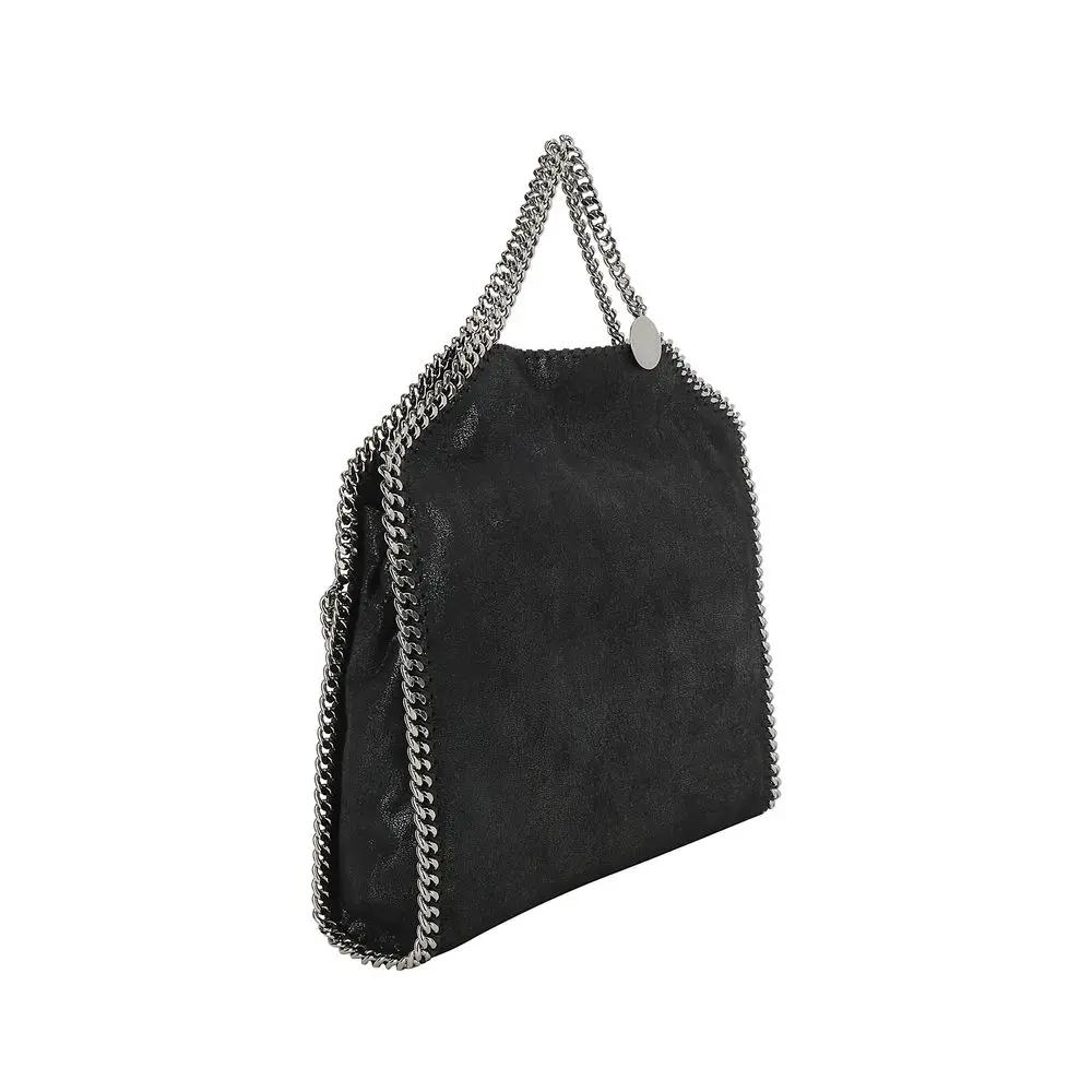 Stella McCartney Falabella Fold Over Tote Bag, black suede, chain handles, side view