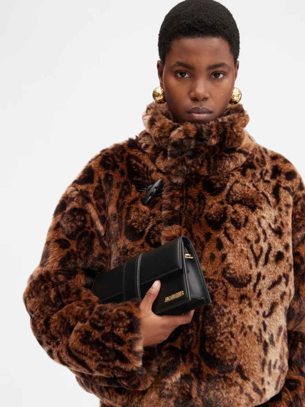 Jacquemus Le Bambino Long black leather crossbody bag front view