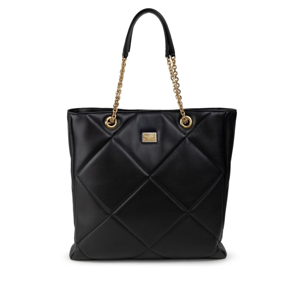 Luxurious Dolce & Gabbana Matelassé Black Leather Tote with Gold Hardware - XT & Co
