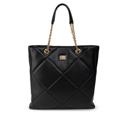 Luxurious Dolce & Gabbana Matelassé Black Leather Tote with Gold Hardware - XT & Co