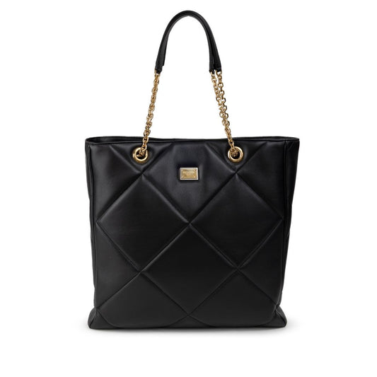 Luxurious Dolce & Gabbana Matelassé Black Leather Tote with Gold Hardware - XT & Co