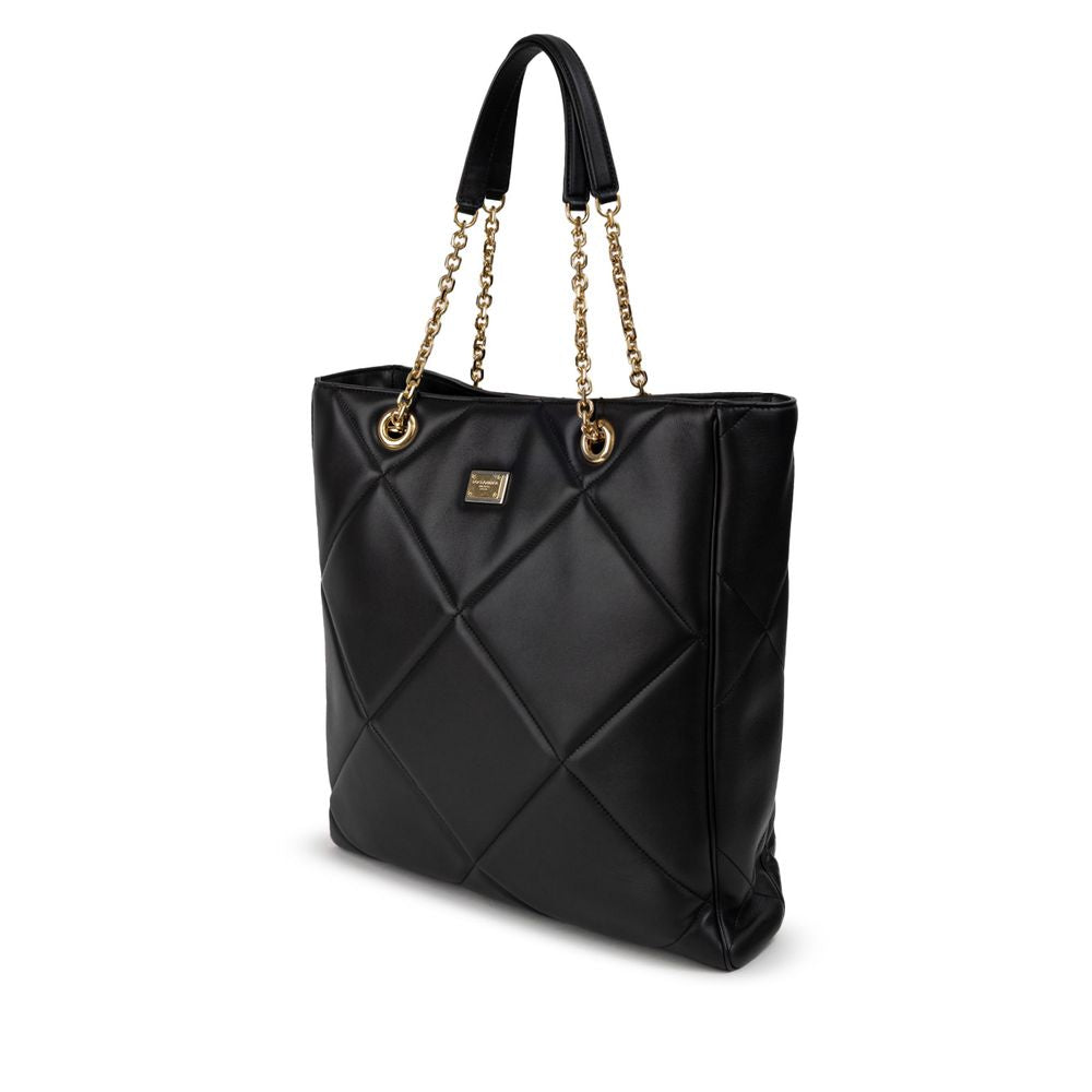 Luxurious Dolce & Gabbana Matelassé Black Leather Tote with Gold Hardware - XT & Co
