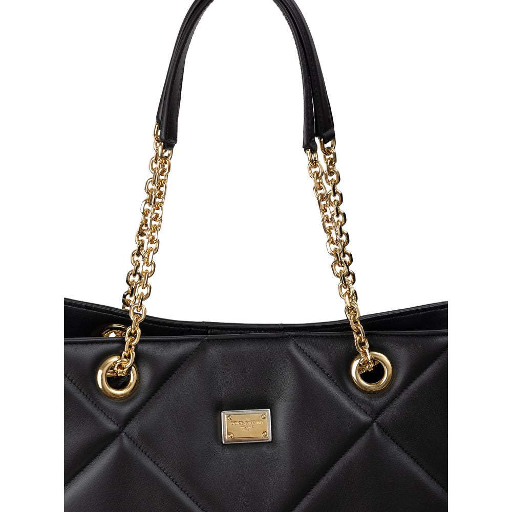 Luxurious Dolce & Gabbana Matelassé Black Leather Tote with Gold Hardware - XT & Co