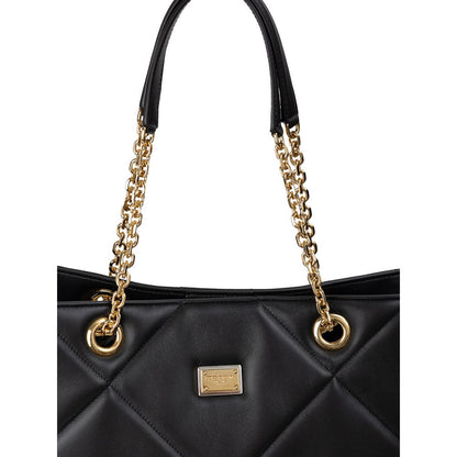 Luxurious Dolce & Gabbana Matelassé Black Leather Tote with Gold Hardware - XT & Co