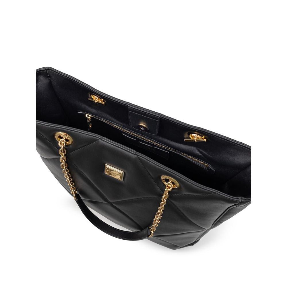 Luxurious Dolce & Gabbana Matelassé Black Leather Tote with Gold Hardware - XT & Co