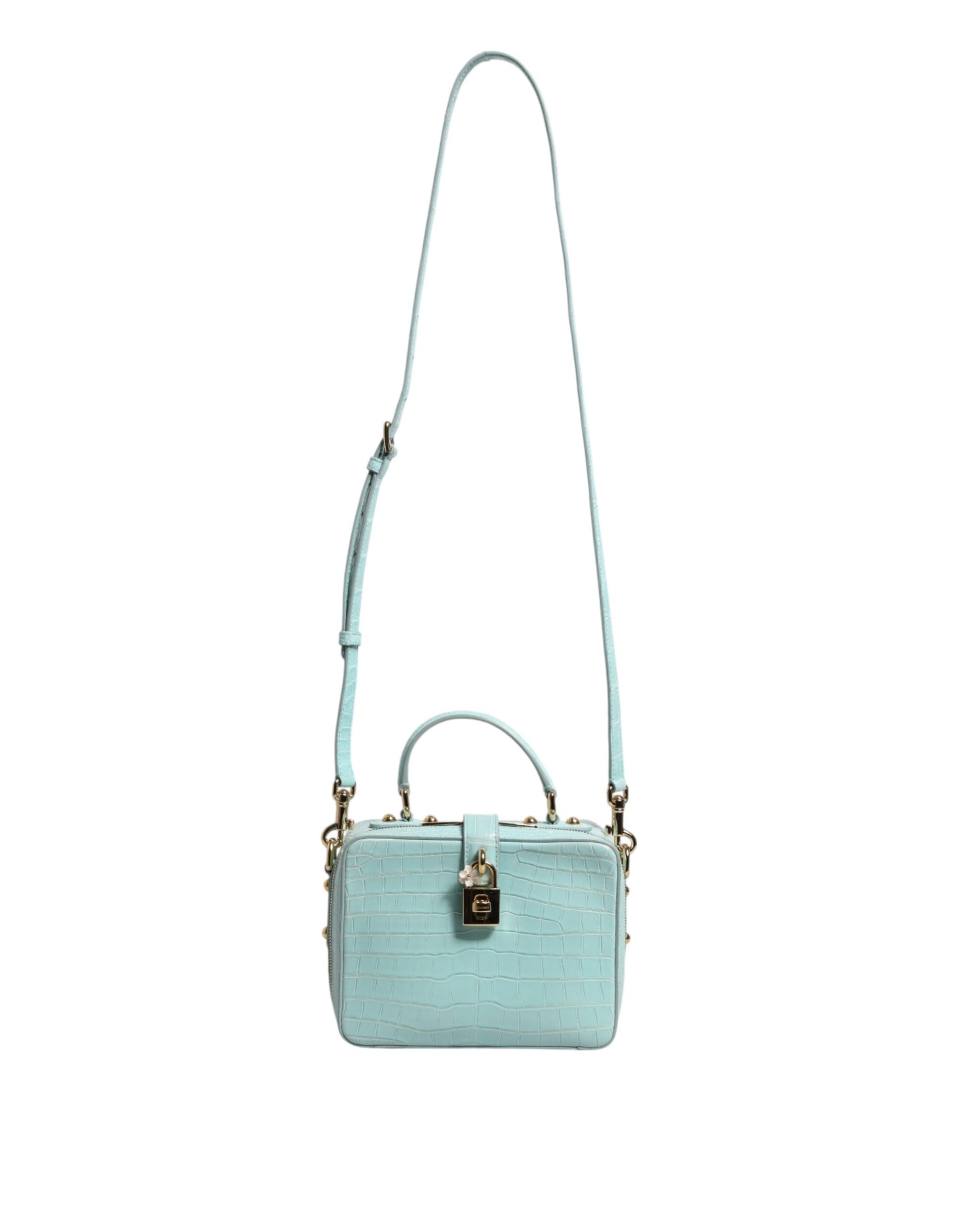 Dolce Gabbana Verdant Mint Crocodile-Embossed Leather Padlock Closure Shoulder Bag - XT & Co