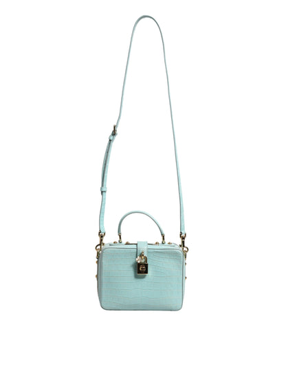 Dolce Gabbana Verdant Mint Crocodile-Embossed Leather Padlock Closure Shoulder Bag - XT & Co