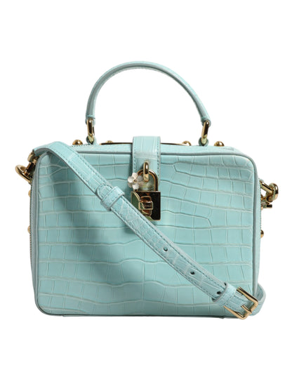 Dolce Gabbana Verdant Mint Crocodile-Embossed Leather Padlock Closure Shoulder Bag - XT & Co