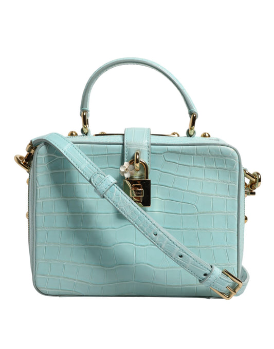 Dolce Gabbana Verdant Mint Crocodile-Embossed Leather Padlock Closure Shoulder Bag - XT & Co