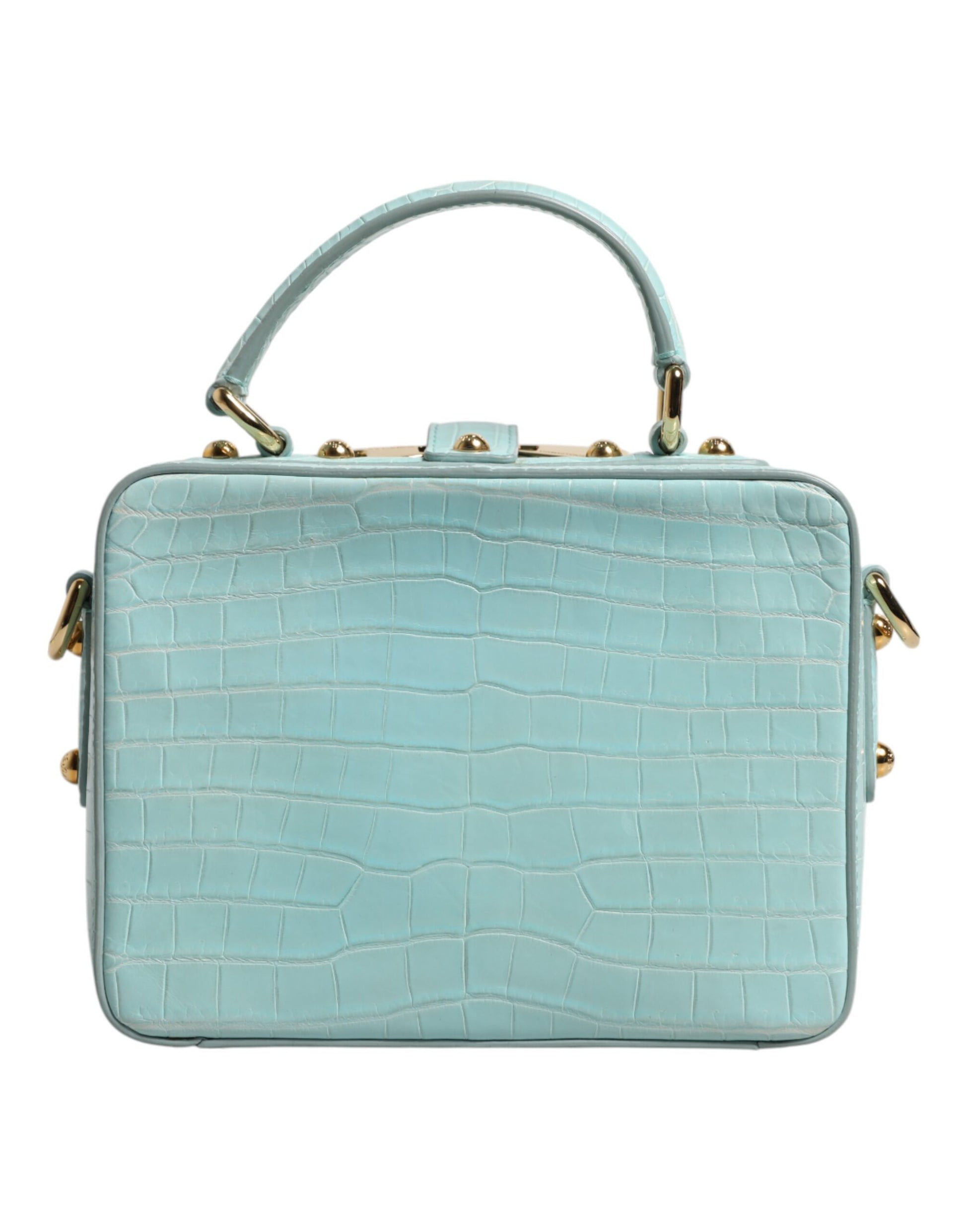 Dolce Gabbana Verdant Mint Crocodile-Embossed Leather Padlock Closure Shoulder Bag - XT & Co