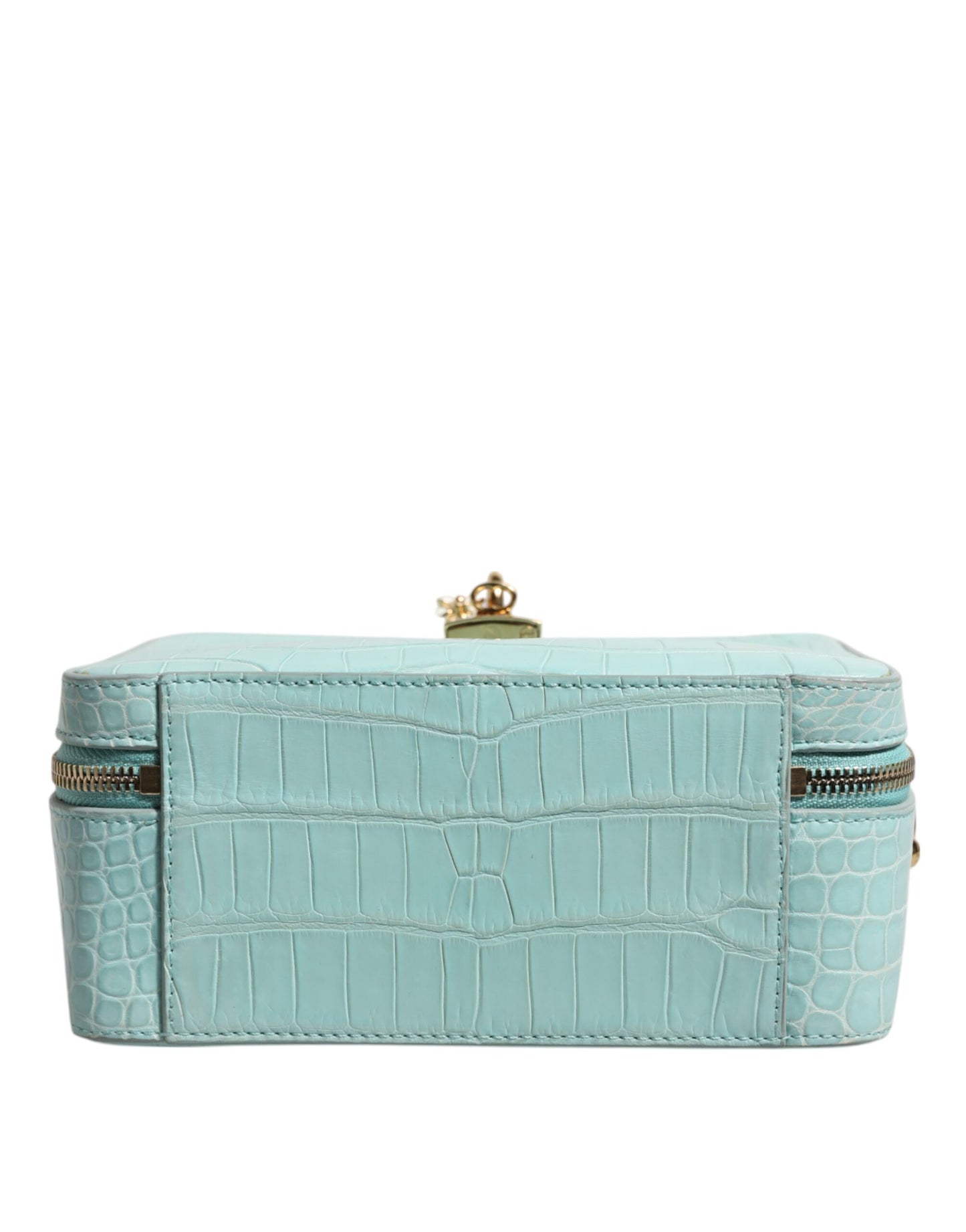Dolce Gabbana Verdant Mint Crocodile-Embossed Leather Padlock Closure Shoulder Bag - XT & Co