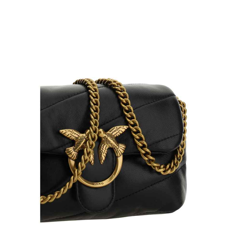 PINKO Calfskin Love Baby Shoulder Bag, black calfskin, gold chain, front view