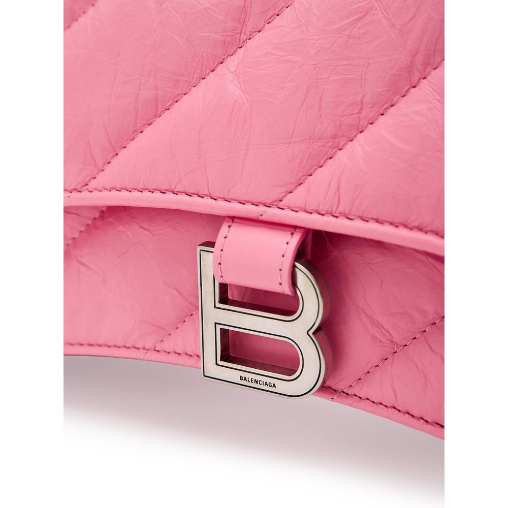 Balenciaga Crush Small Leather Pink Shoulder Bag logo detail
