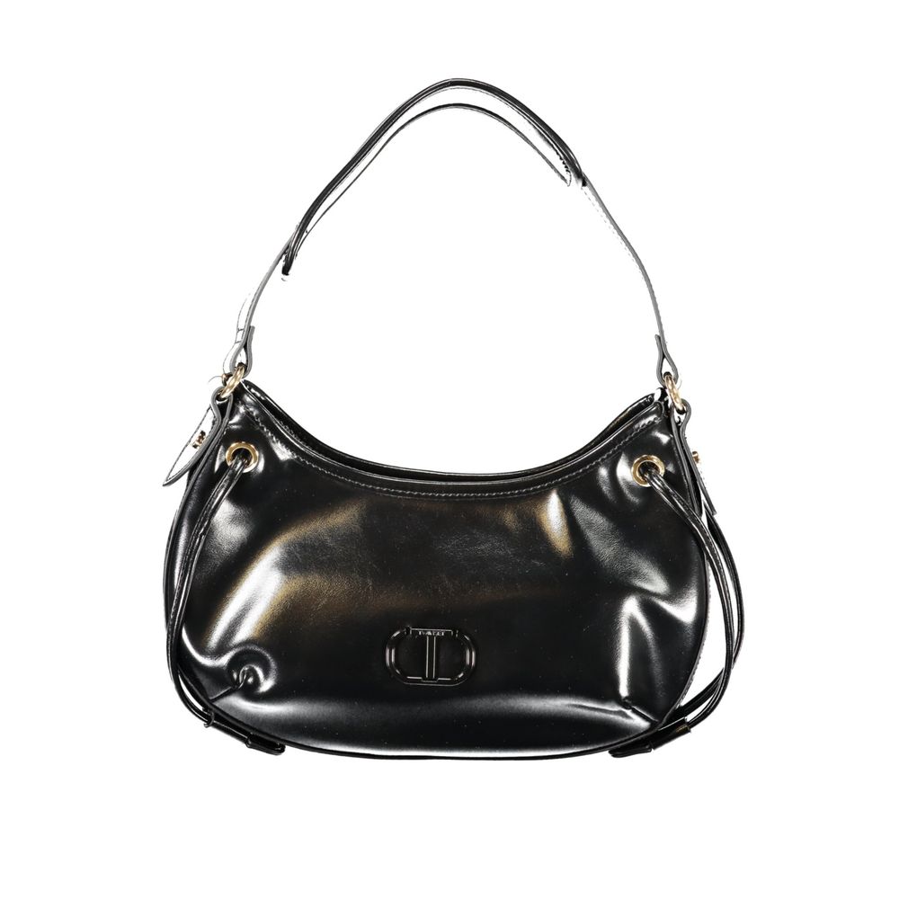 Twinset black polyethylene handbag with gold-tone hardware, front view