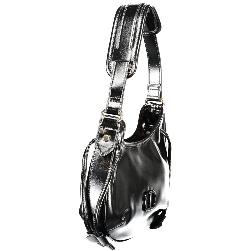 Twinset polyethylene black handbag with metallic shoulder strap side view