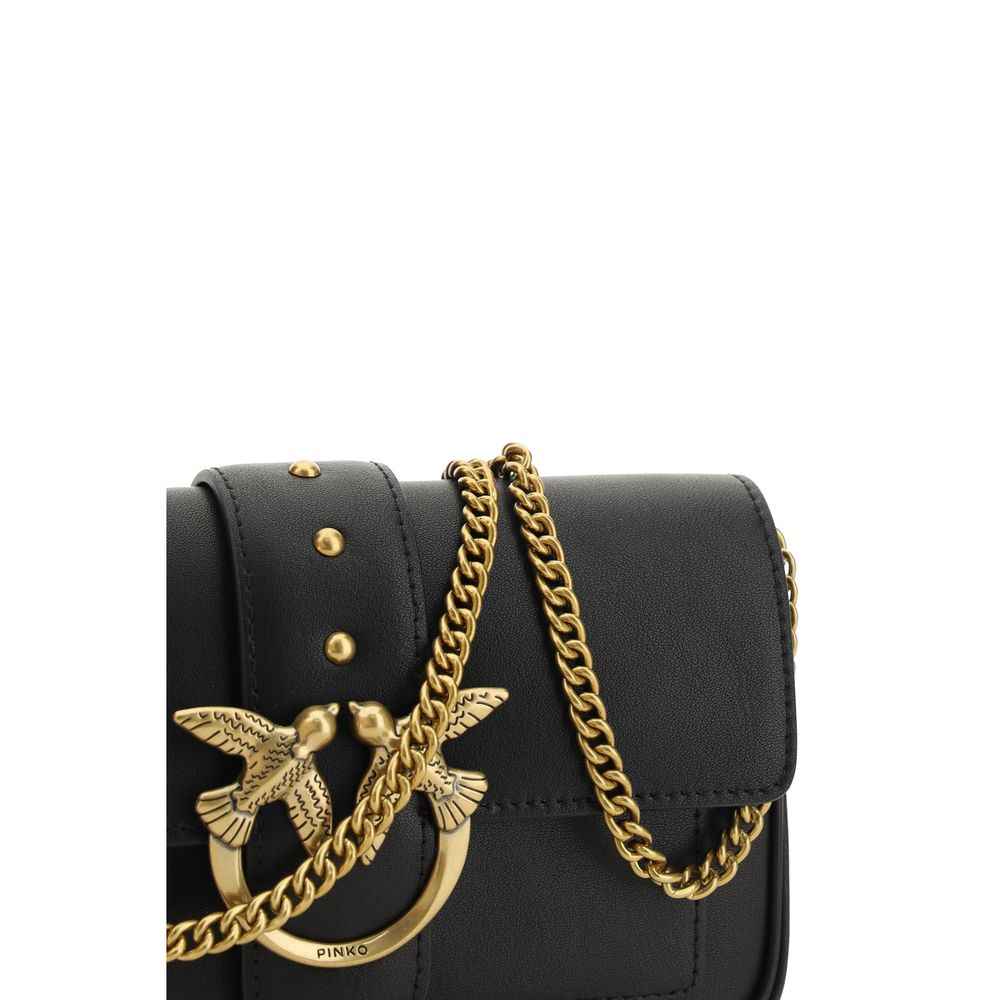 PINKO Love One Shoulder Bag Calfskin Black gold-tone chain front view