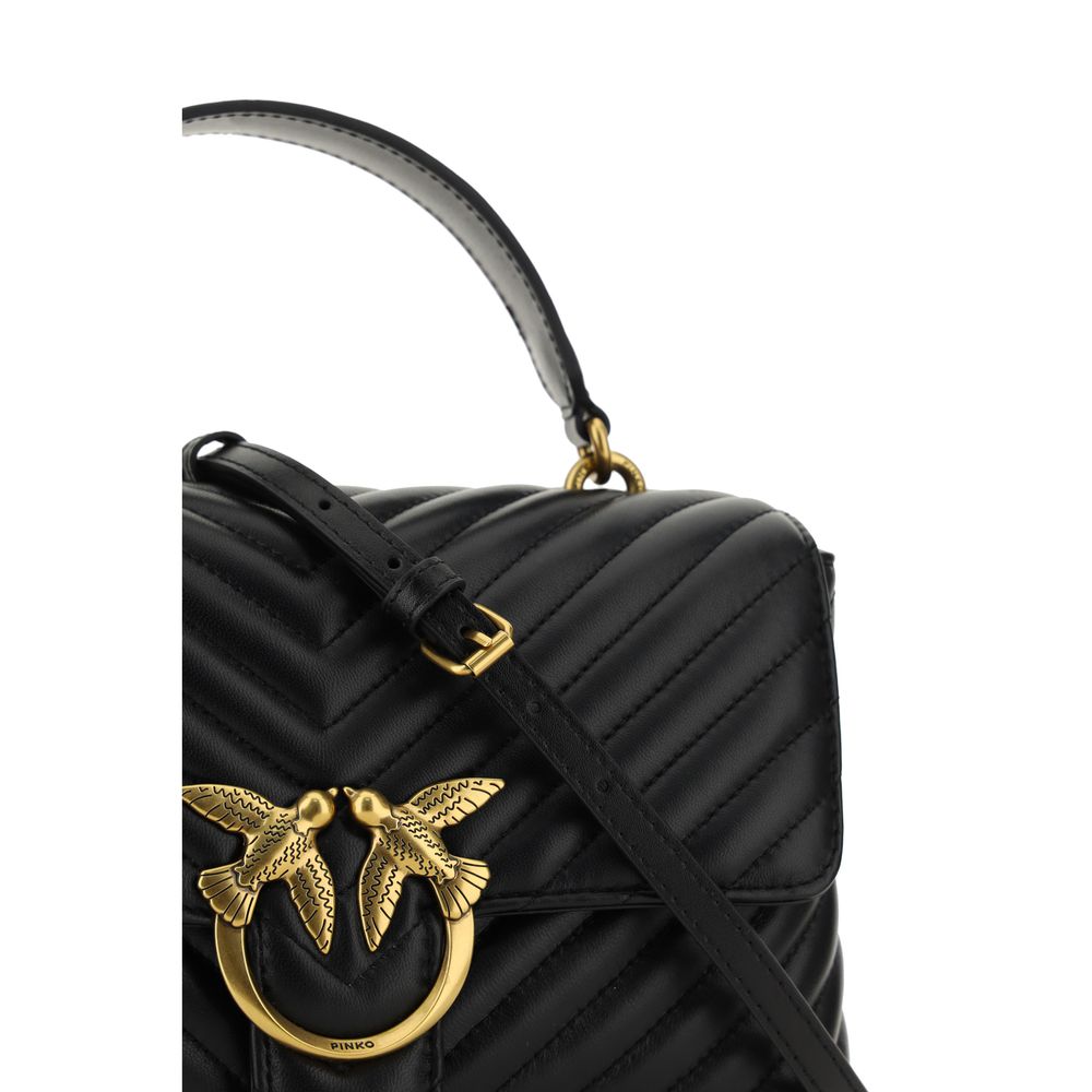 PINKO Calfskin Love Lady Handbag, black quilted leather, gold-tone hardware, front view