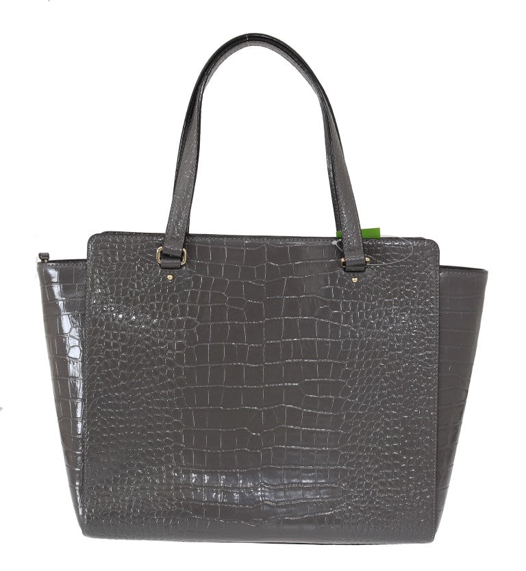 Kate Spade Graphite Croc-Embossed Leather Tote, grey textured surface, front view