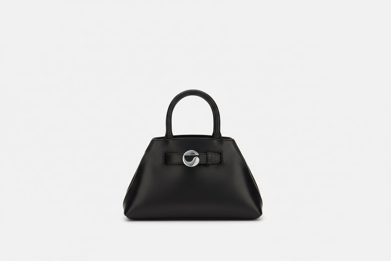 Coperni Mini Data Bag black leather top-handle bag front view
