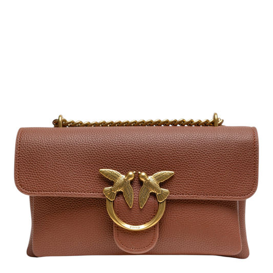 PINKO Riga Shoulder Bag Brown Leather Faux Leather Nylon Cotton