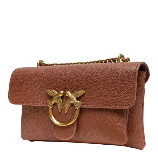 PINKO Riga Shoulder Bag Brown Leather Faux Leather Nylon Cotton