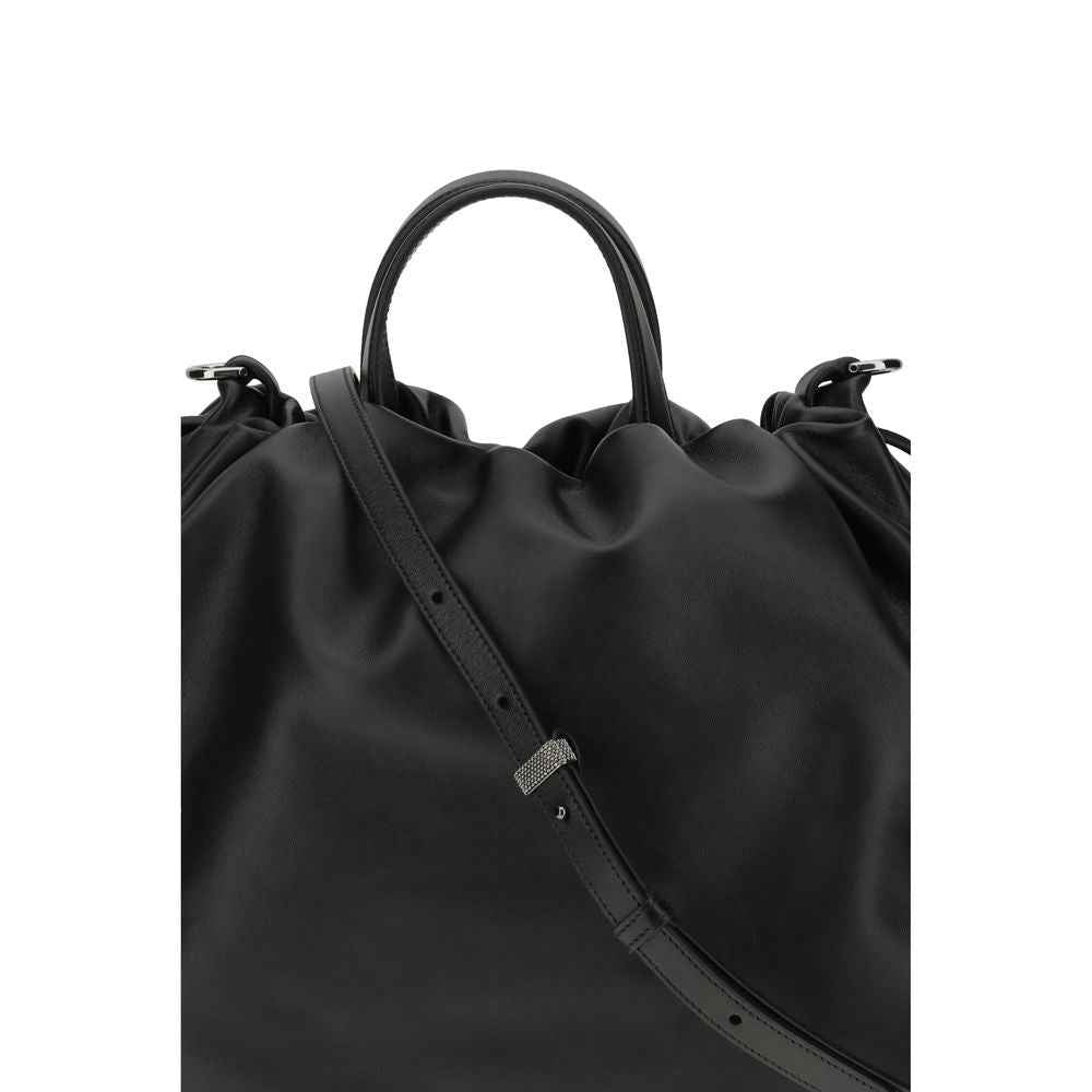 Brunello Cucinelli Leather Tote Bag, black calfskin, front view