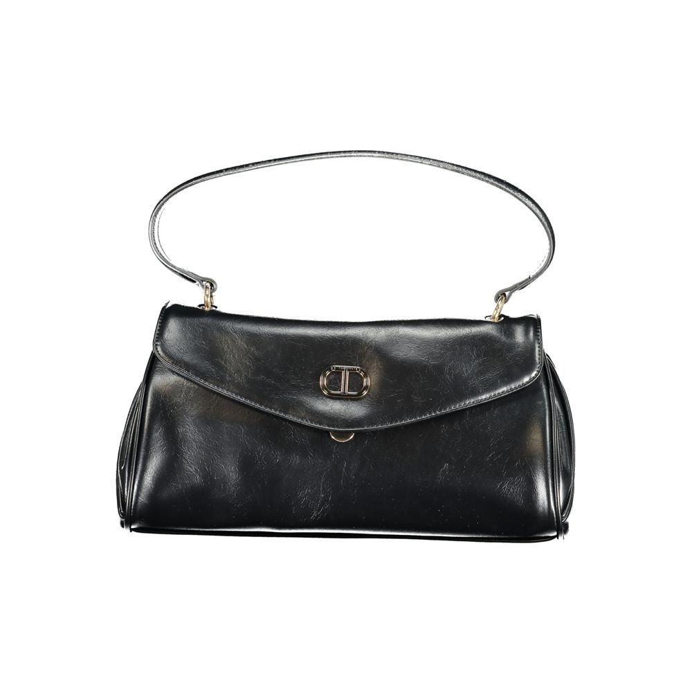 Twinset Black polyethylene top-handle bag, compact handbag with curved metal handle, front view