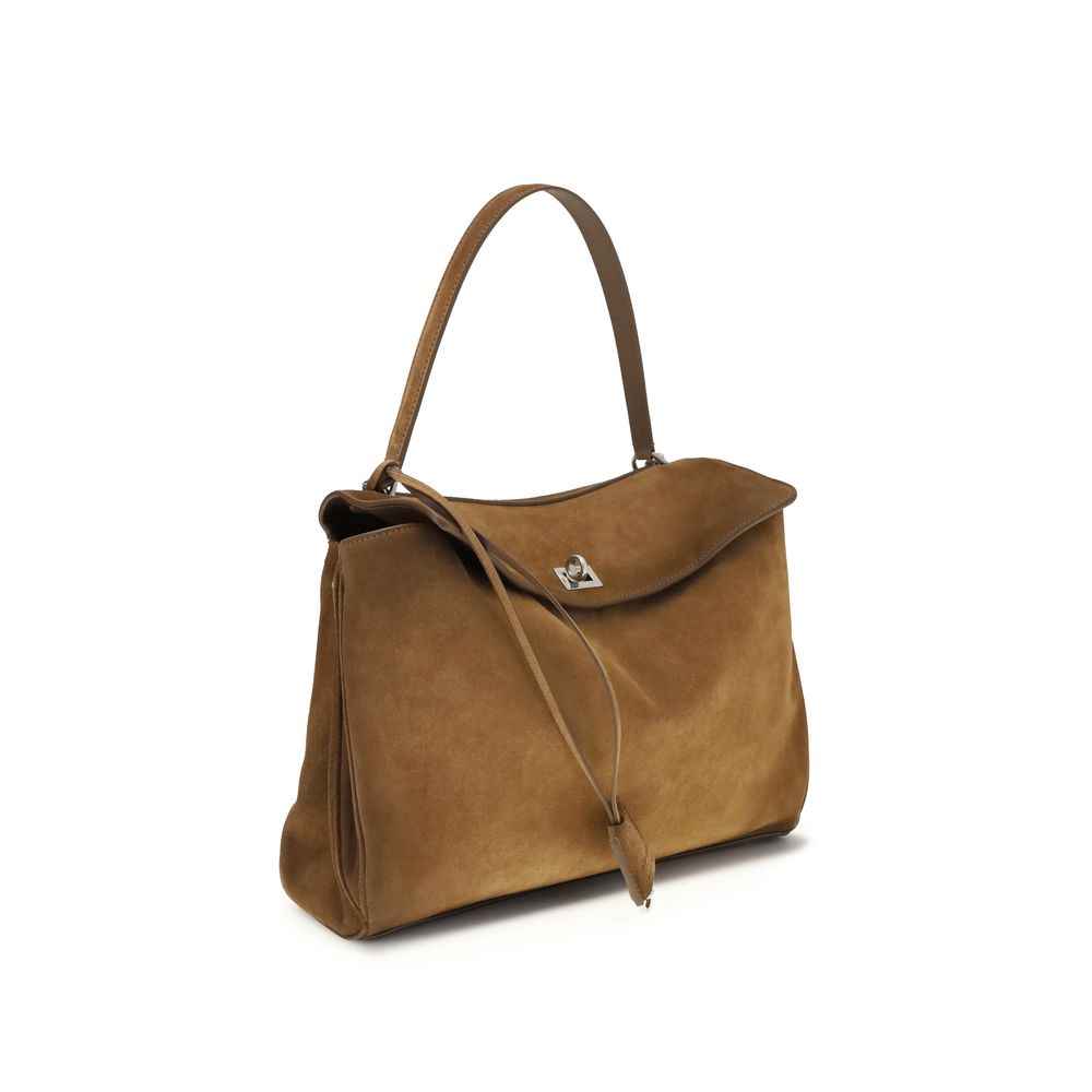 Balenciaga Medium Rodeo Bag tan suede shoulder bag front view