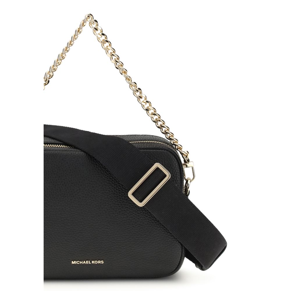Michael Kors Bos Taurus shoulder bag, black pebbled leather with gold chain strap, side view
