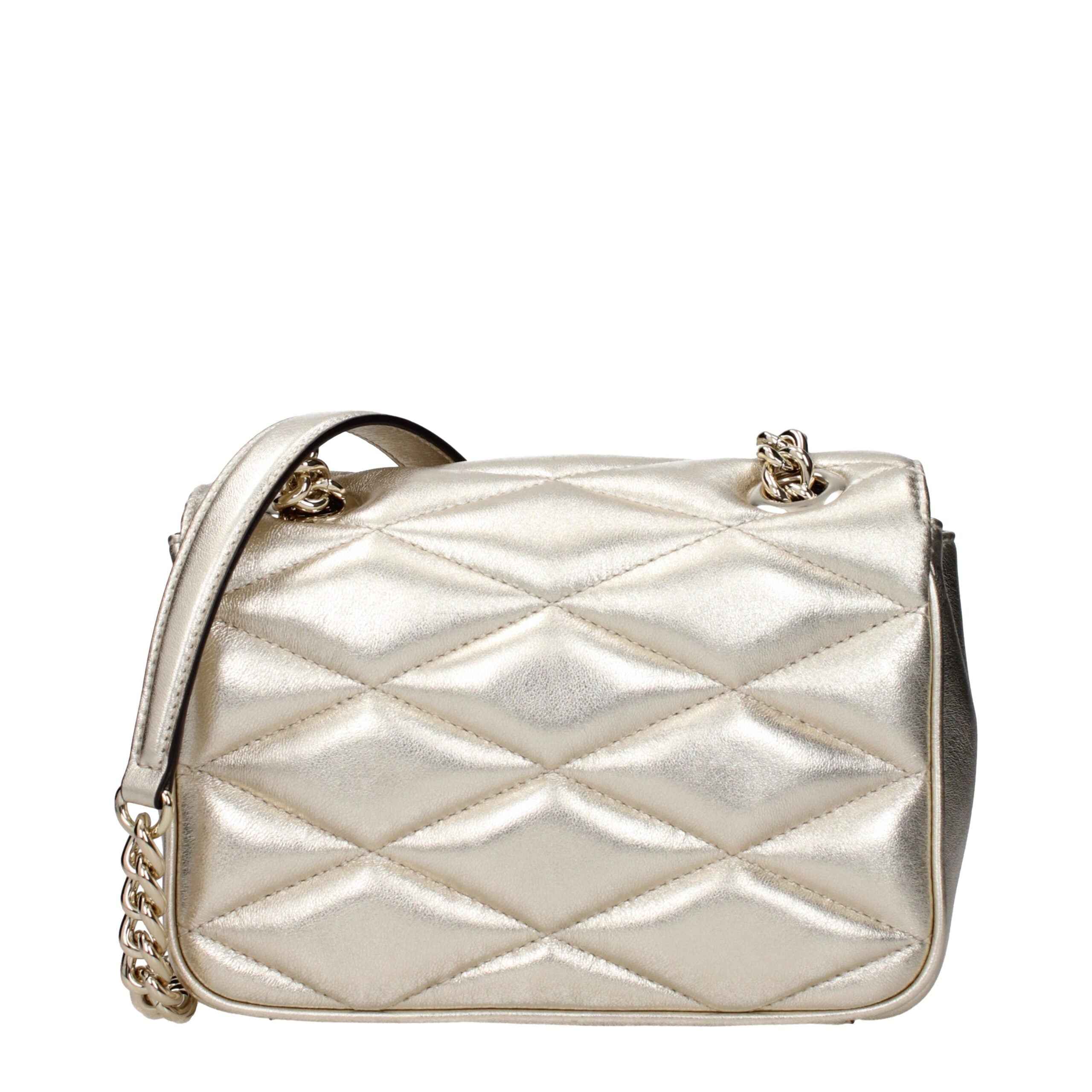 Jimmy Choo Farone Flap Shoulder Bag champagne metallic quilted leather front view