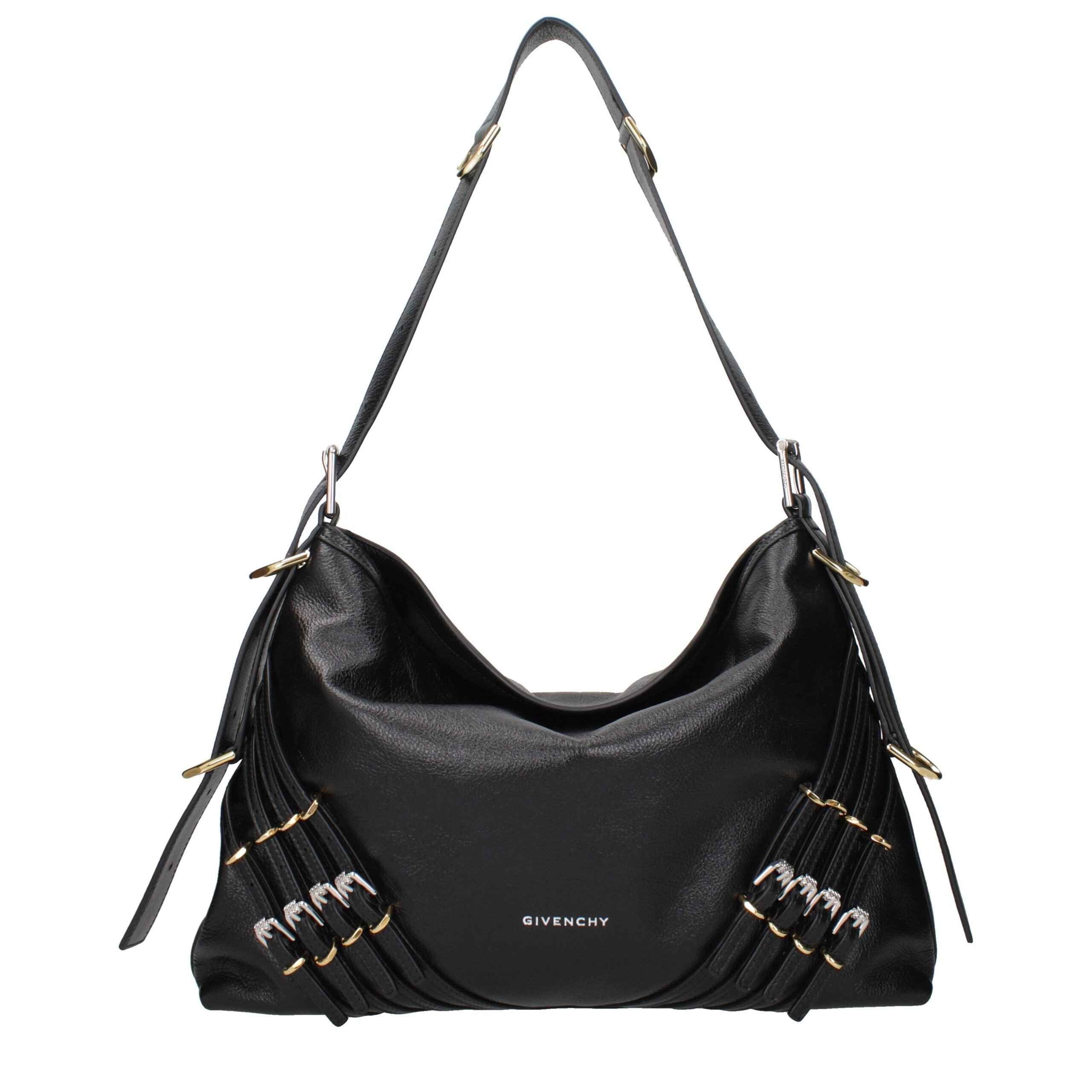 Givenchy Voyou medium shoulder bag in black full-grain leather with fringe, front view