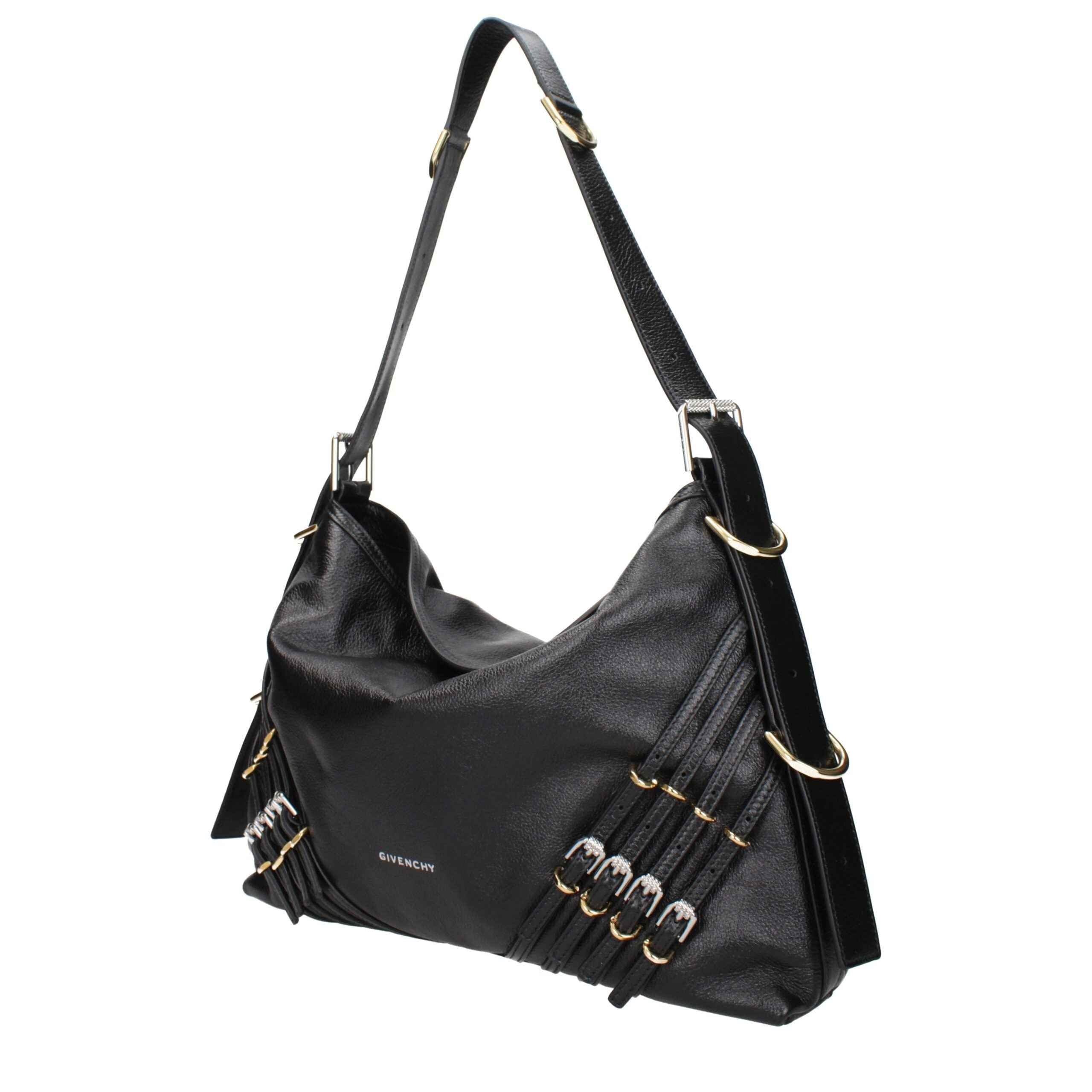 Givenchy Voyou shoulder bag, black leather with gold-tone hardware, front view.