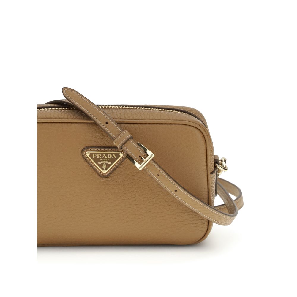 Prada Mini Shoulder Bag tan calf leather shoulder bag side view