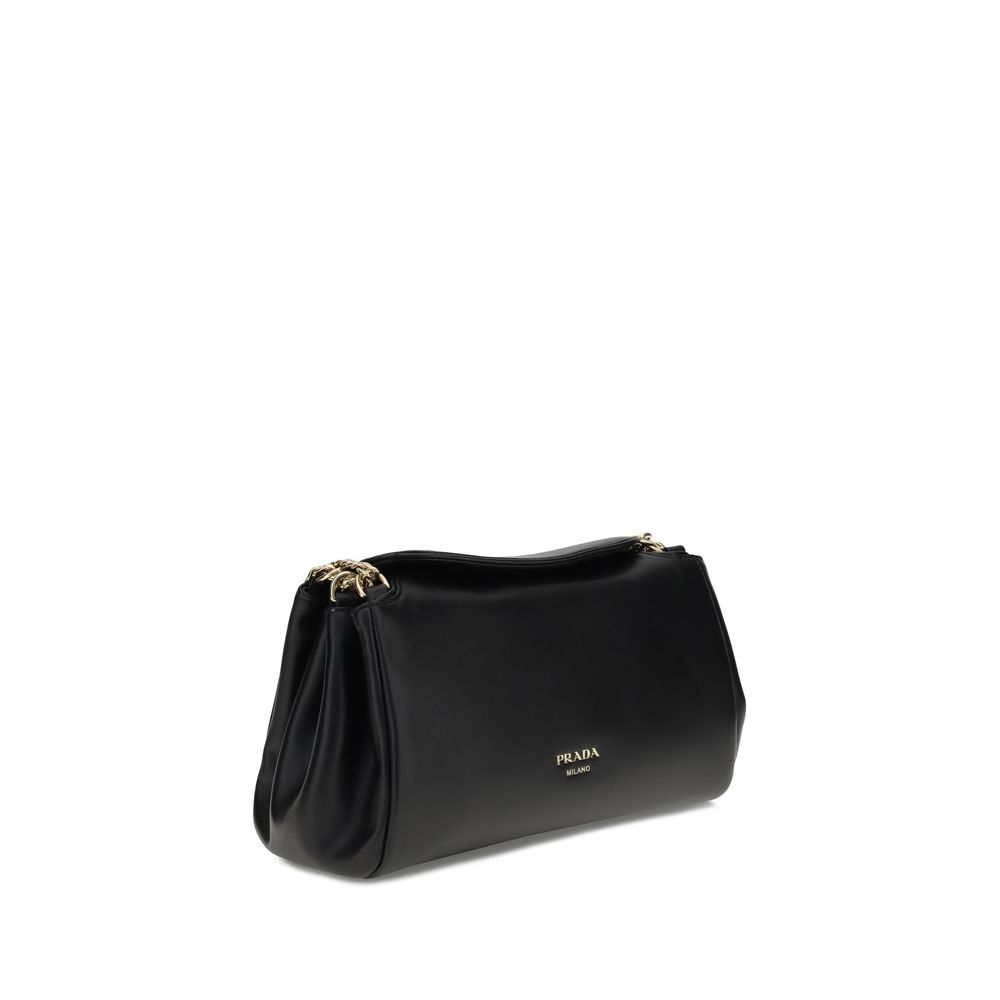 Prada Leather Chain Flap Shoulder Bag, black leather, front view