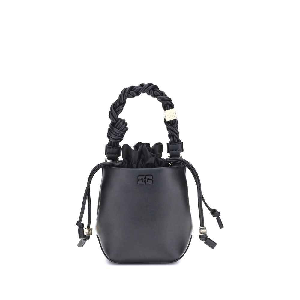 Ganni Black Recycled Leather Backet Bag by Ganni