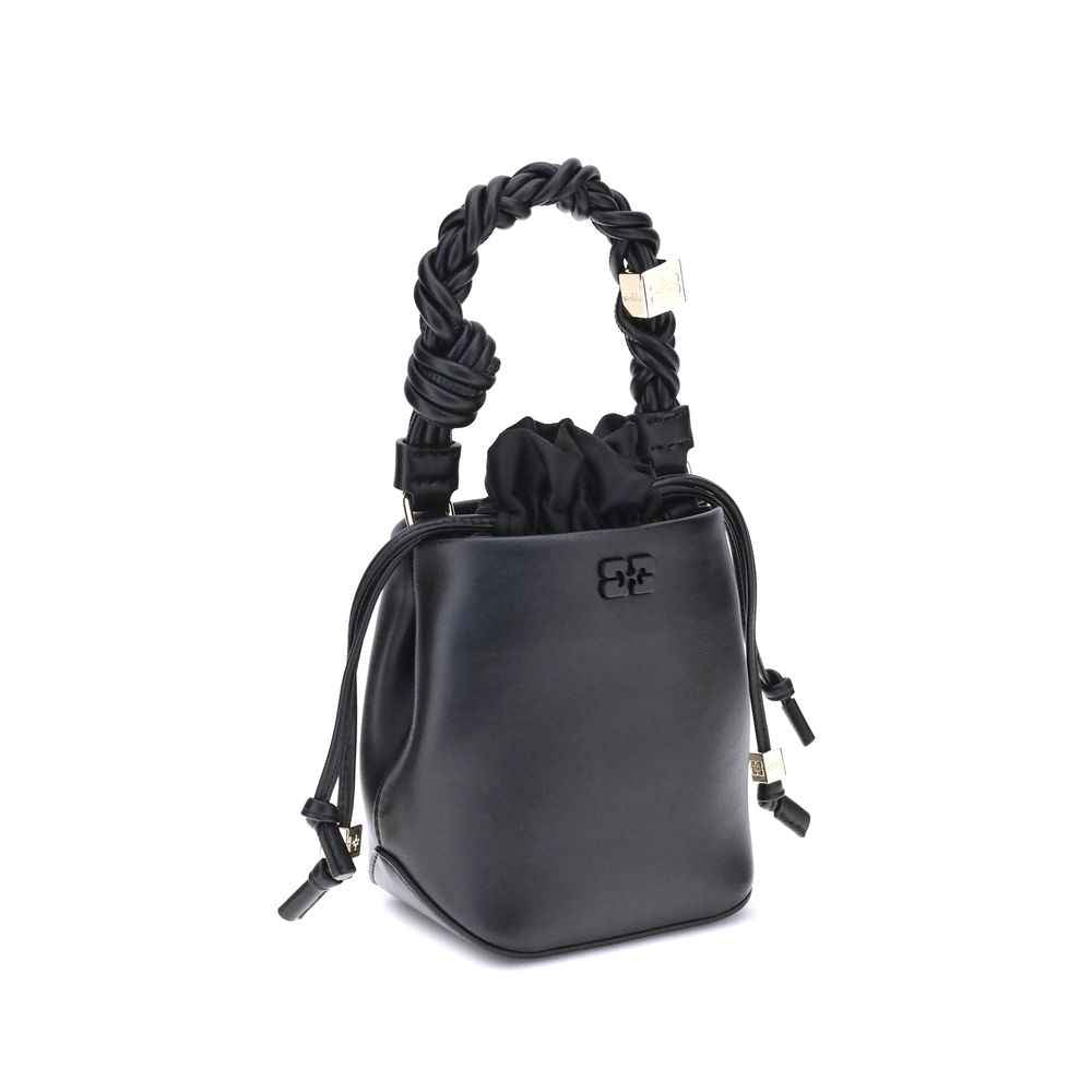 Ganni Black Recycled Leather Backet Bag by Ganni