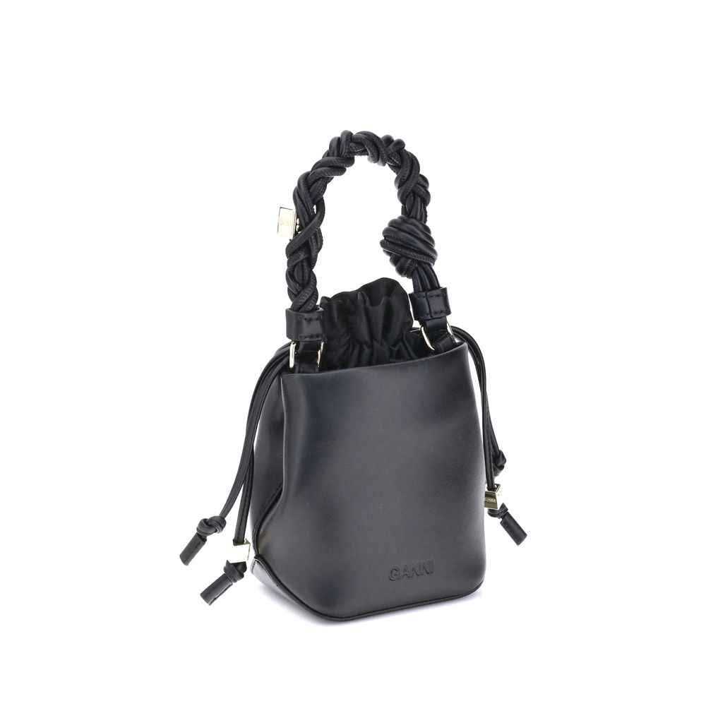 Ganni Black Recycled Leather Backet Bag by Ganni