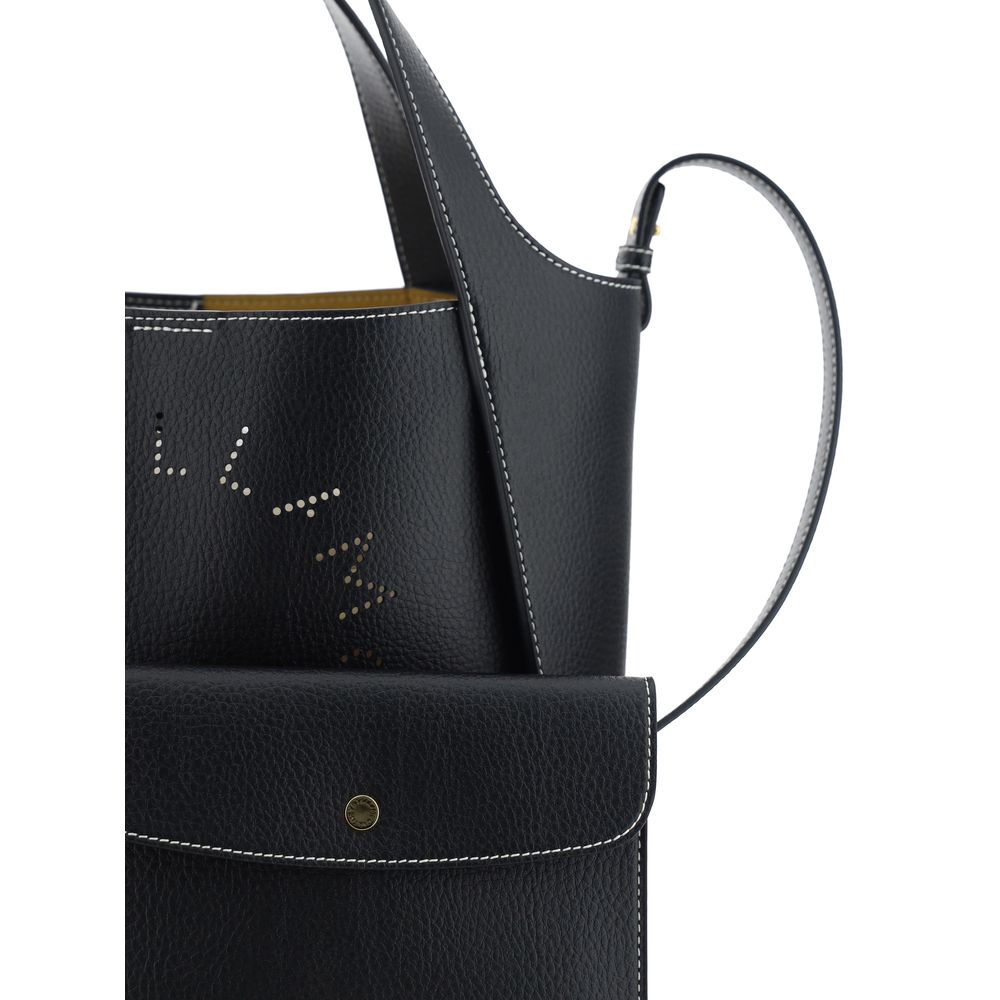 Stella McCartney Logo Shoulder Bag black pebbled leather side view