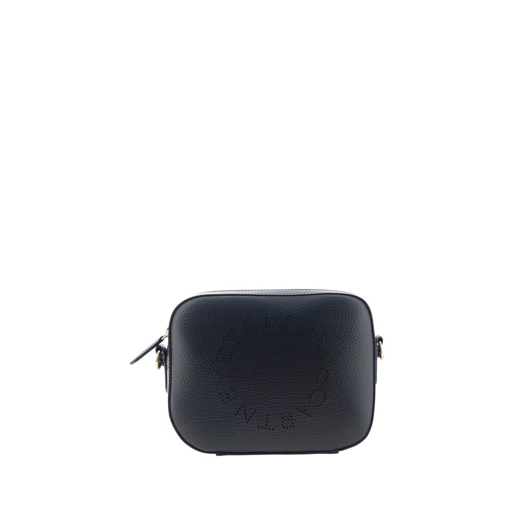 Stella McCartney Camera black leather shoulder bag, pebbled texture, front view