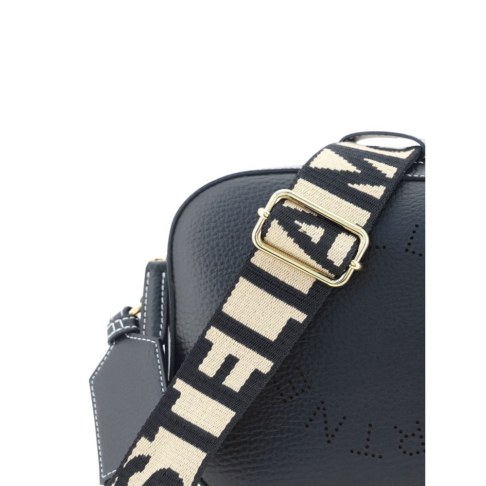 Stella McCartney Camera Shoulder Bag, black leather with beige strap, strap detail